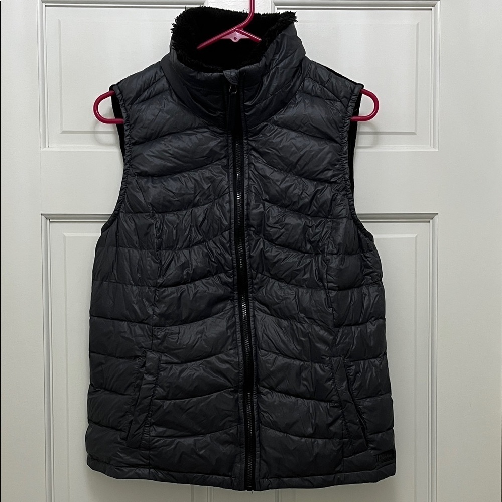 Calvin Klein Black and Gray Duck Down Filled Full Zip Puffer Vest - Size Large